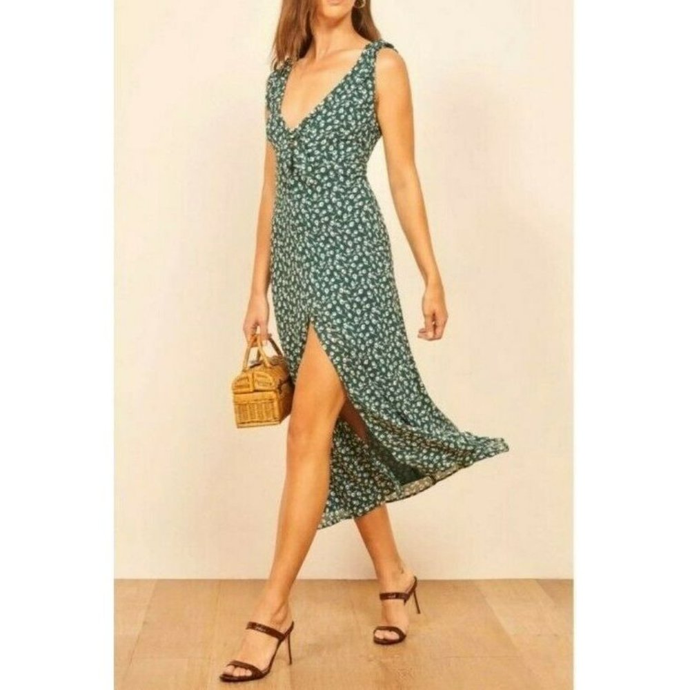 Reformation Harper Dress In Sussana Emerald Colorway With Tulips Women's Size 6
